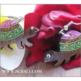 Woman Earrings Turtle Wooden Painting